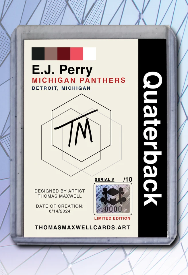 E.J. Perry Artist Signed Football Art Card 1/10 - Image 2 of 2