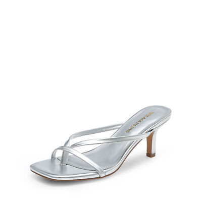 Women Flip Flops Kitten Low Heel Open Square Toe Thong Heel Sandals