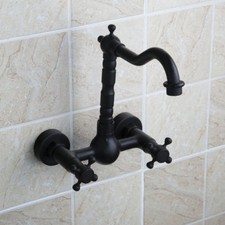 Oil Rubbed Bronze Wall Mount Kitchen Faucet Dual Handle Bathroom Sink Mixer Tap