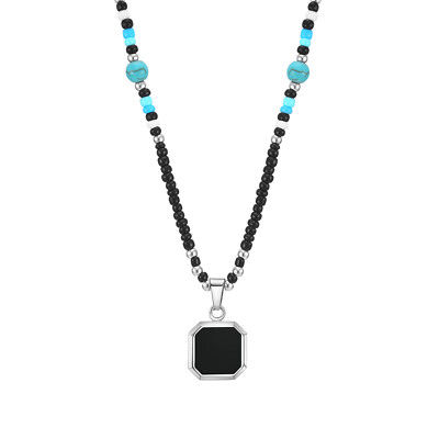 Men's 5mm Black Natural Stone Crystal Beaded Chain Pendant Necklaces Collar