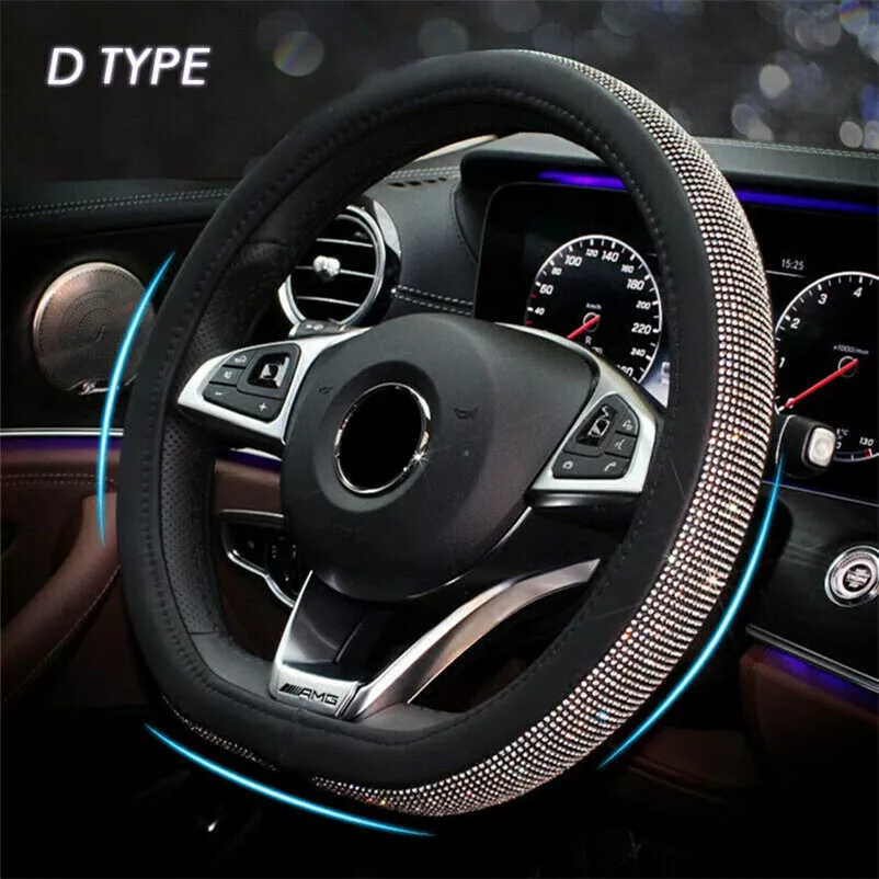 38cm D Shape Silver Bling Diamond Leather Non-Slip Car Steering Wheel Cover  eBay