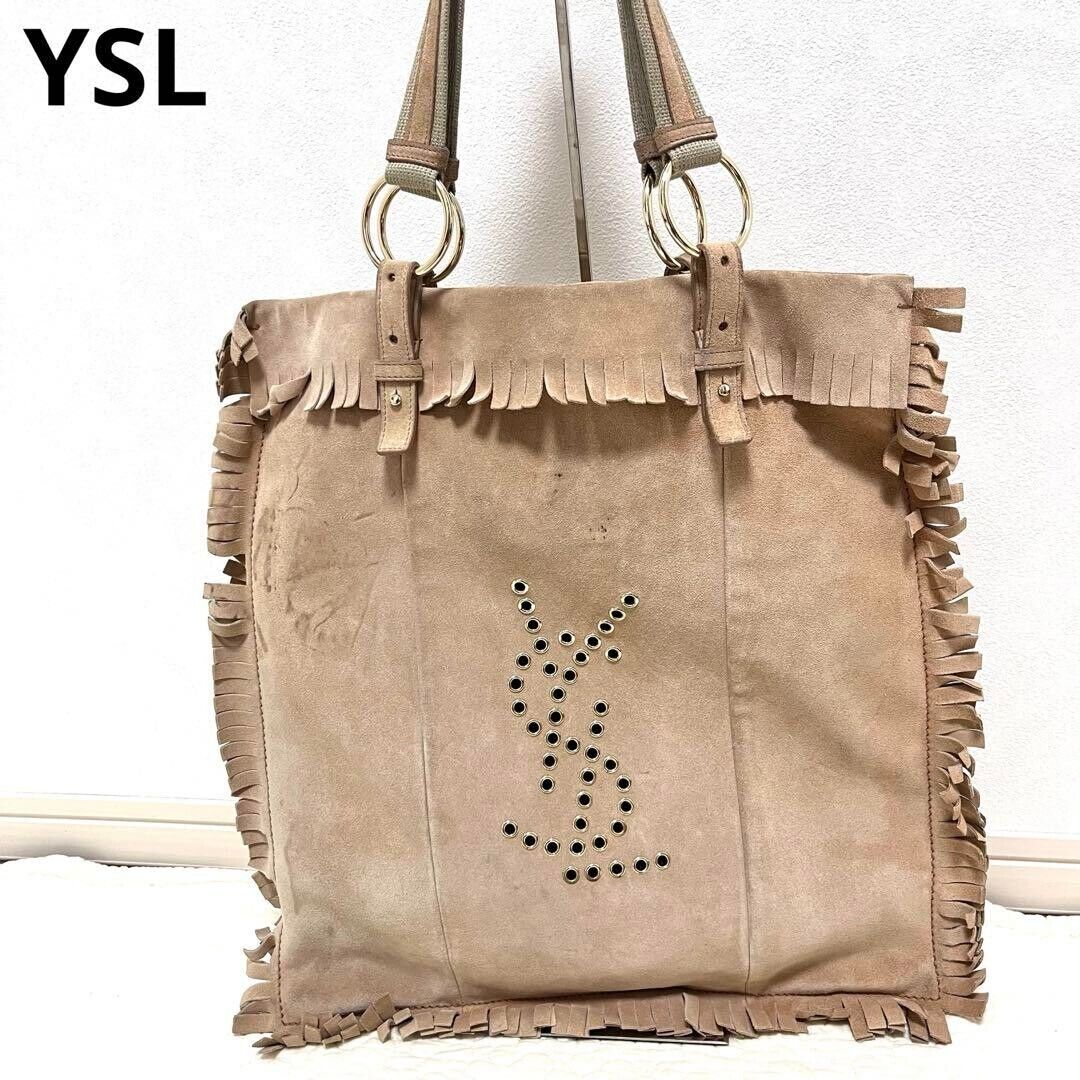 YSL Kahala Tote bag handbag beige fringe YSL logo suede YSL Kahala Tote bag handbag beige fringe YSL logo suede