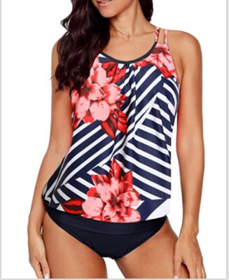 Womens Lined Up Double Up Tankini Top Sets Swimwear Size