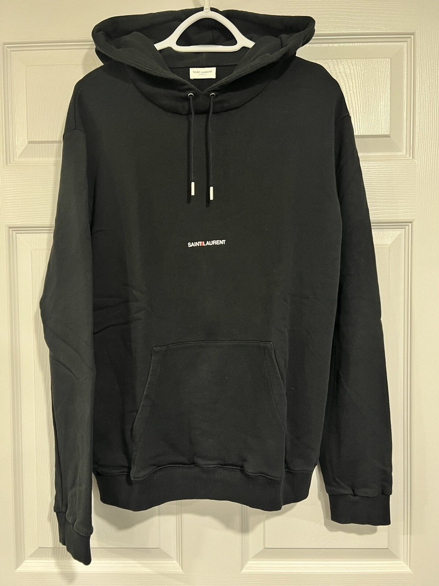 パーカー・フーディ Saint Laurent Embroidered Logo Black Cotton Sweatshirt SAINT LAURENT Logo-Embroidered Cotton-Jersey Hoodie for Men