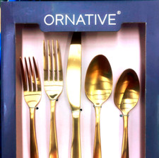 Ornative Flatware - Stainless Steel, 20pc Set, Service for 4, Matte Gold
