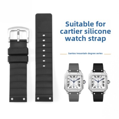 For Ctier Santos 100 Rubber Watch Band Straps Mens Silicone Bracelet 23mm