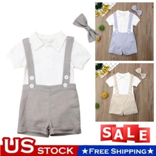 Newborn Baby Boys Gentleman Clothes Bowtie Short Sleeve Shirt Pants Outfit Set