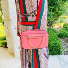 Michael Kors Jet Set Large Zip Chain Crossbody Bag Tote Grapefruit  