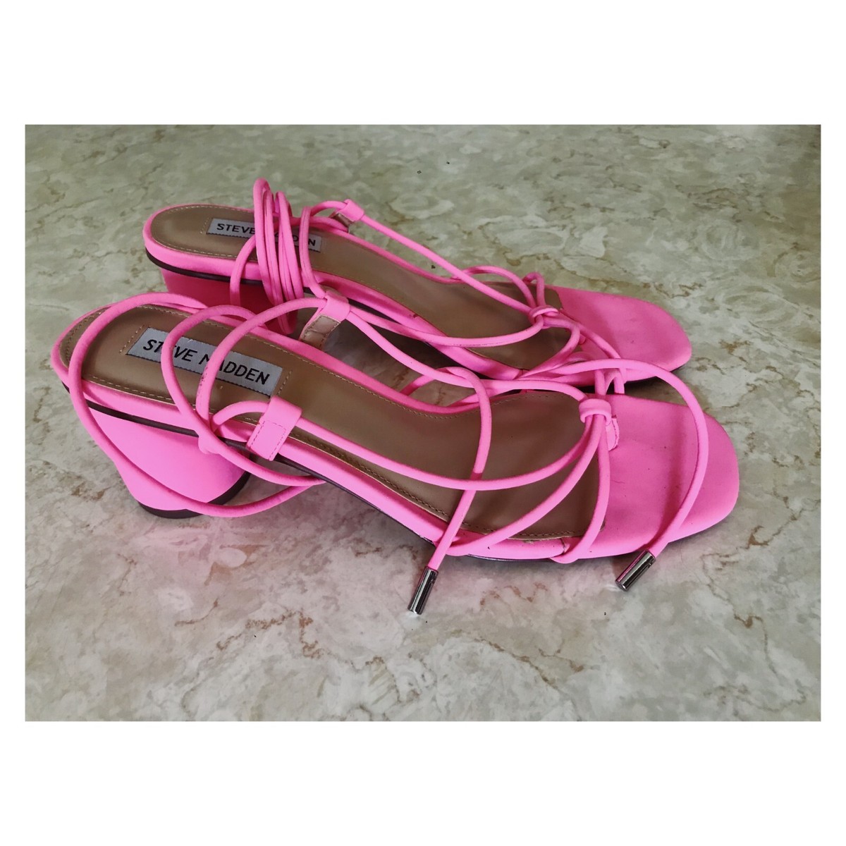 Steve Madden Sz Ivanna Womens Strappy Pink Neon Lace Up Sandal