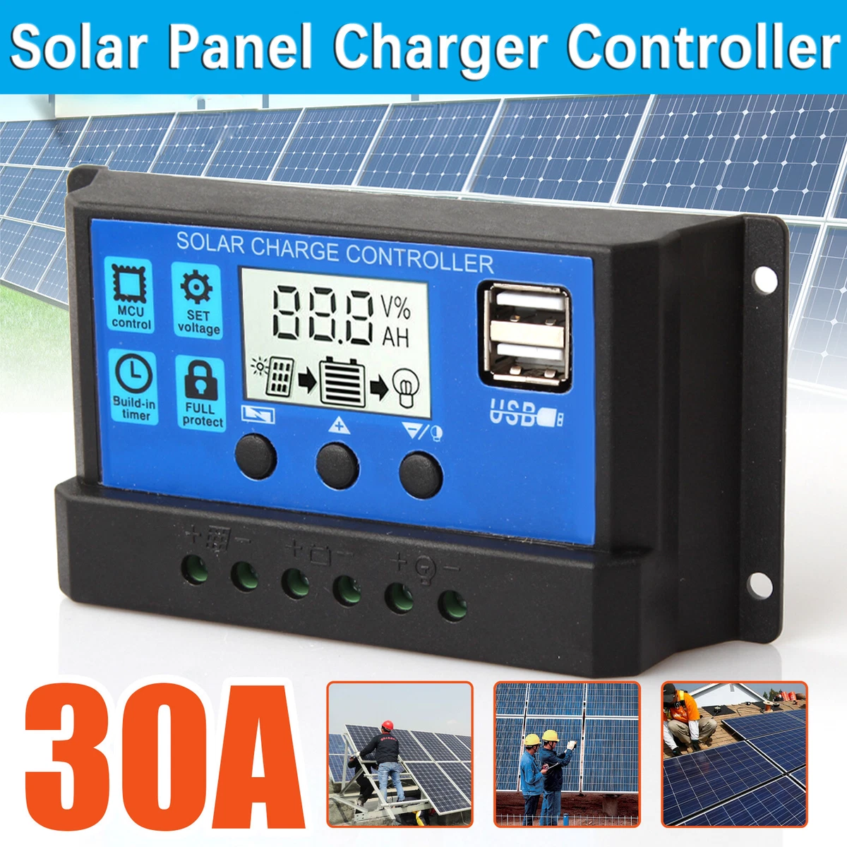 Cargador Controlador Carga PWM Panel Solar 30A 12V/24V W88-C, w88-c 