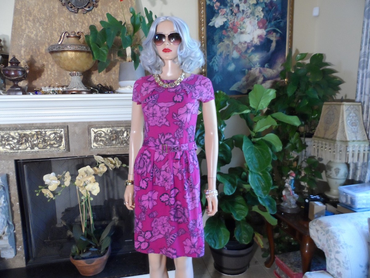 Etro Raspberry Pink/Black Floral Print Cotton Belted Sheath Dress Size 40 |  eBay