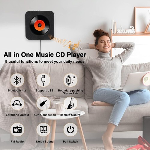 Tragbarer CD Player, persönliche CD Player mit Bluetooth für Auto und Reisen Neu - Bild 5 von 13