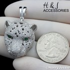 Cz 3D Leopard Head Charm Pendant*Asp199 Men Solid 925 Sterling Silver Icy Bling