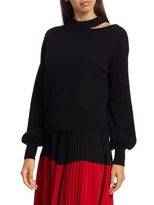 Akris punto Black Asymmetric Cutout Knit Wool Cashmere Sweater sz S 