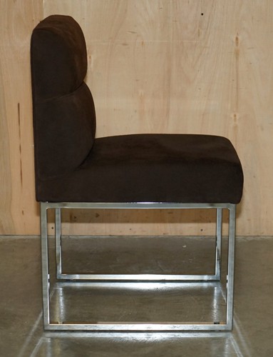 STUNNING SET OF FOUR FENDI CASA BROWN SUEDE DINING CHAIRS WITH CHROME FRAMES - Picture 13 of 24