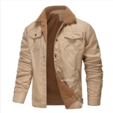 Men's Leisure Winter Coat Fleece Cargo Lapel Collar Trucker Cotton Work Jacket