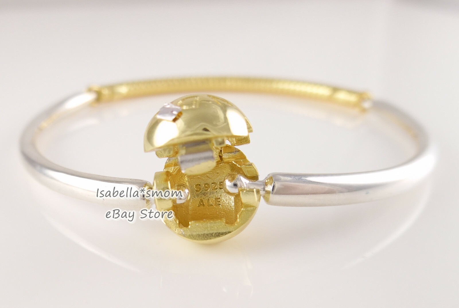THREE-LINK Genuine PANDORA Shine GOLD plated BANGLE Bracelet 6.7