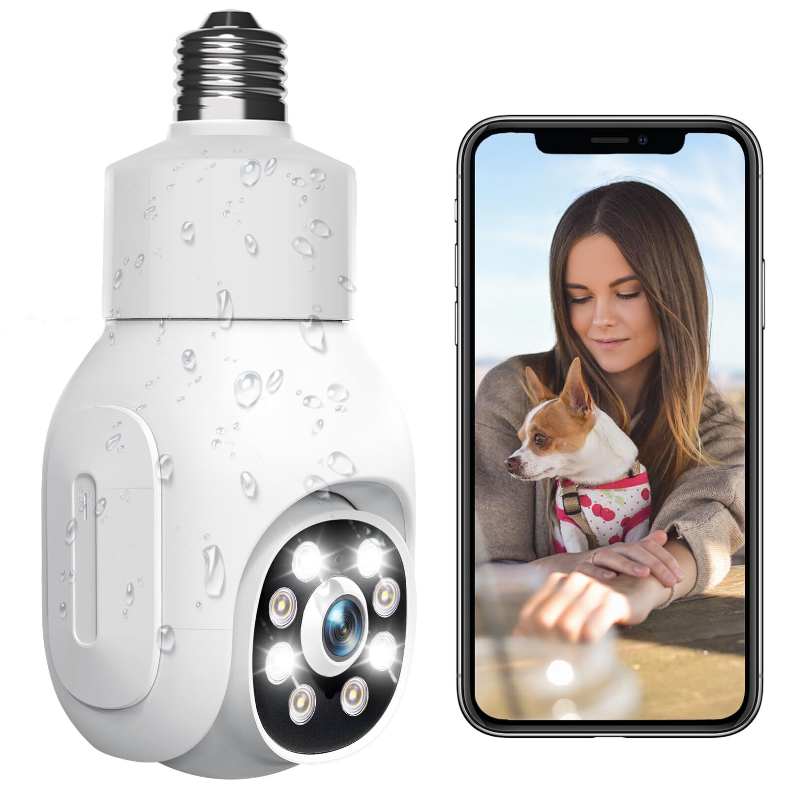 UPULTRA 2K Light Bulb Security Camera Outdoor Waterproof IP653MP 2.4GHz Wirel...