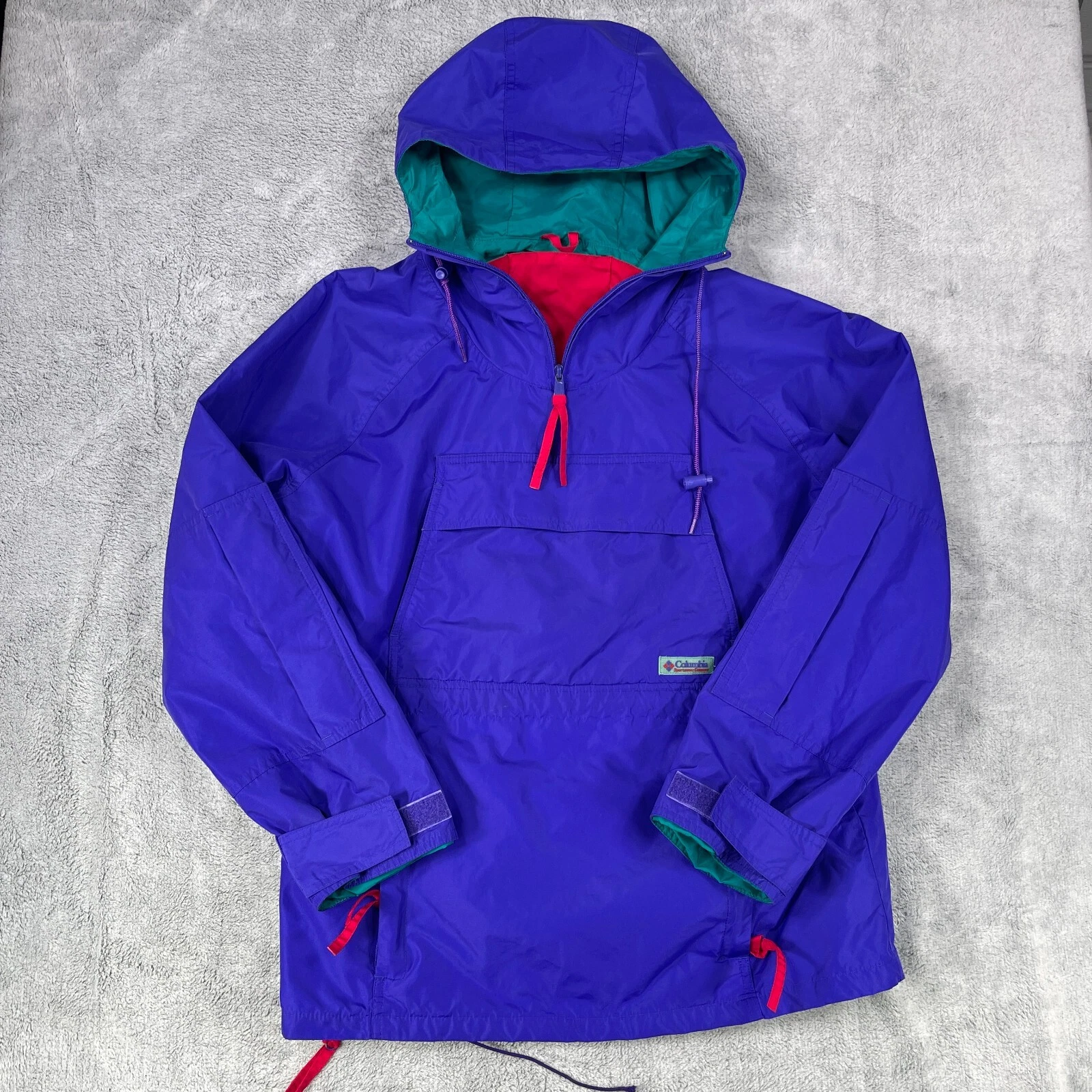 Vtg Columbia Jacket Mens Small Blue Quarter Zip Anorak Y2K Windbreaker Hooded