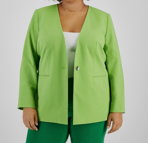 Bar III Women's Green Bi-Stretch One-Button Blazer Jacket Plus Size: 1X - 第 2/3 張圖片