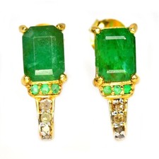 925 STERLING SILVER DROP EARRING NATURAL GREEN EMERALD OCTAGON CUT GEMSTONE