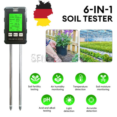 6-in-1 PH Tester Soil Water Moisture Meter Light Temperature Humidity Test DE