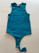 Happily Grey Tank Top Bodysuit Womens M/L Blue Stretch Rib Round Neck Hook  Eye