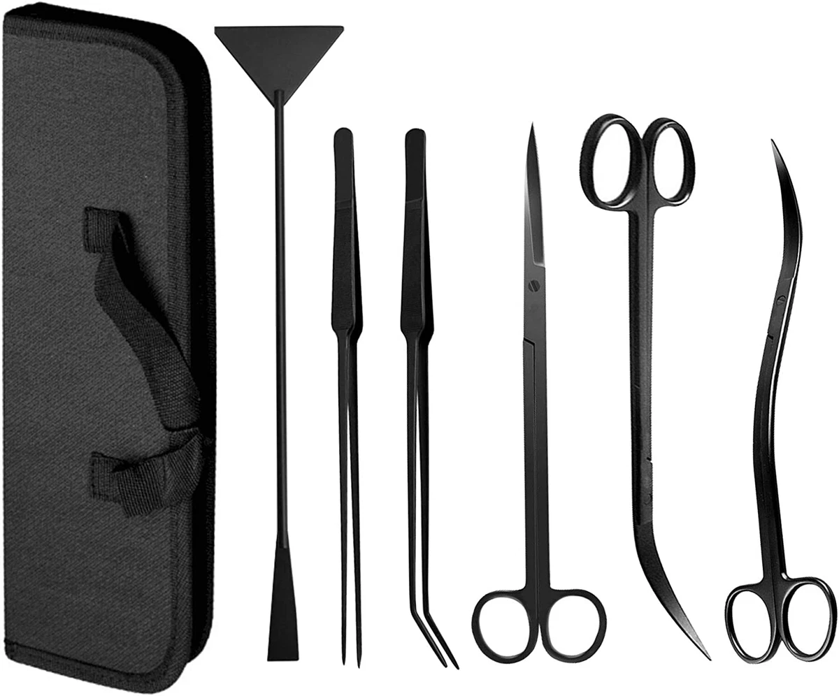 Tools 7 in 1 Kit Aquarium Plant Scissors Tools Set Curved Waved Scissor Tweeze