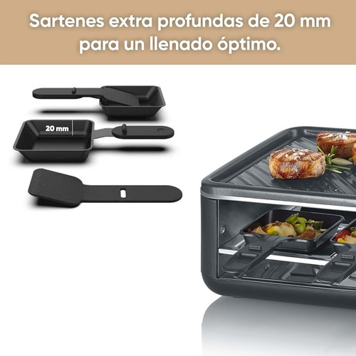 Raclette Grill 1300 W Parrilla Cocción Piedra Natural y Plancha Con 8 Sartenes - Imagen 9 de 10