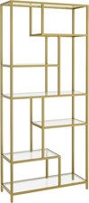 6 Tier Bookcase Tall Bookshelf Glass Shelf Gold Display Storage Unit