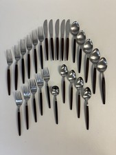 Vintage 26 Pc Japanese Stainless Flatware 4 Place Settings Wood Tone Handle