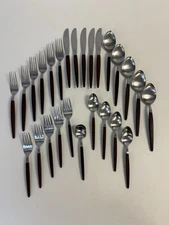 Vintage 26 Pc Japanese Stainless Flatware 4+ Place Settings Wood Tone Handle