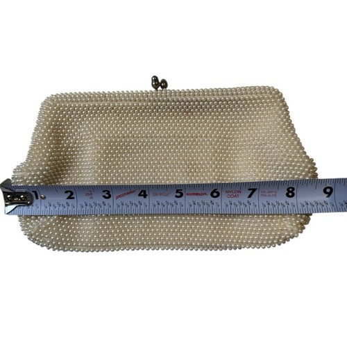 Vintage 1960 Bon Soir Italian Pearl Cream Clutch Purse Beads Silk Wedding B72Q - Picture 5 of 14
