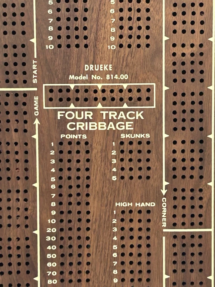 Vintage Drueke 4 Track Cribbage Board Solid Walnut Rare Model 814.00 Beautiful - Image 2 of 4