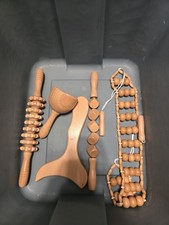 Wood Manual Massage Roller Tool Set - Roller Stick, Handheld Beaded Massager