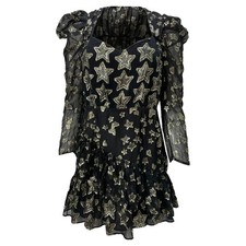 Loveshackfancy Star-Embroidered Detail Mini Long Sleeve Dress In Polyes Size 2