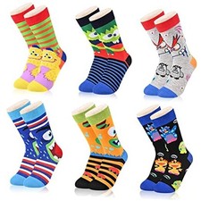 Kids Boys Girls Novelty Crew Socks, Funny Colorful 4-7 Years 6 Pack Monsters