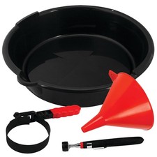 Oil Change Tool Kit - Funnel Drain Pan Filter Wrench Magnet Pickup Tool Oil Change Tool Kit - Funnel Drain Pan Filter Wrench Magnet Pickup Tool