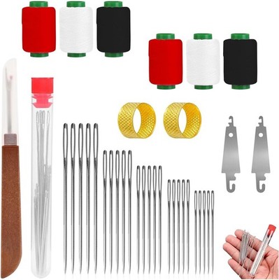 Big Eye Steel Sewing Needles Kit,37Pcs Sewing Tool Set-Steel Needles,Thread Ripp
