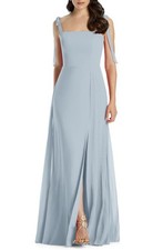 Dessy Collection Shoulder Tie Chiffon A-Line Gown in Mist, Size 10