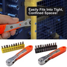 Ratcheting Hex Drive Right Angle Screwdriver 10pc Bits Set 90 Degree Offset  