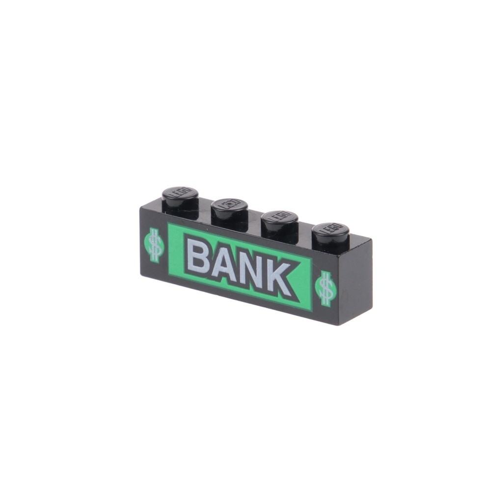 1X Lego Building Brick 1X4 Black Printed BANK Dollar Sign 4608 3010PB016