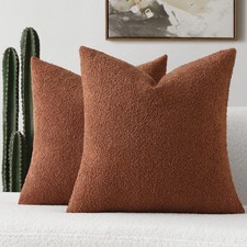 FUTEI 2pk Rust Decorative Throw Pillow Covers 26x26" Soft Cozy Boucle Solid
