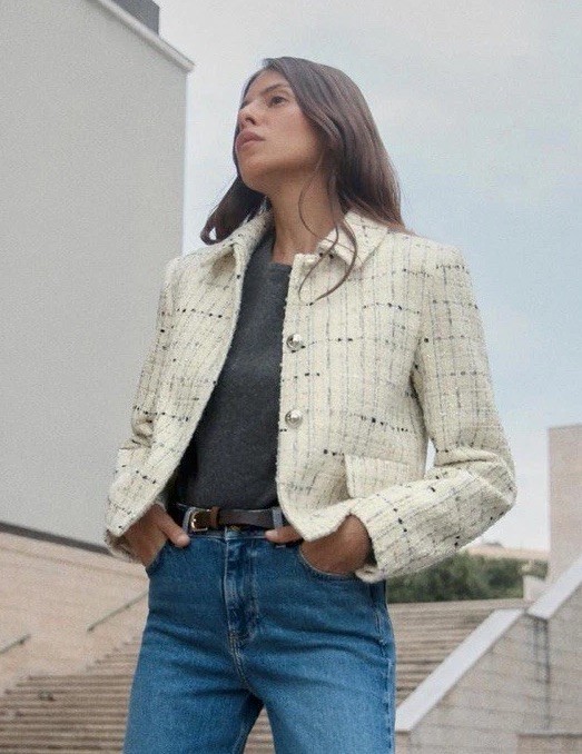 ZARA Ecru/Cream Textured Tweed Cropped Blazer ⭐️RARE ⭐️