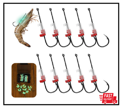 10 Pcs 3/0 Luminous Live Shrimp Hooks - High Carbon Steel Fishing Hooks with