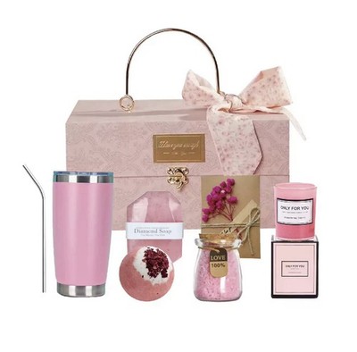 Luxus Spa Geschenkbox für sie Badebombe Hautpflege Entspannung Set mit rosa Becher