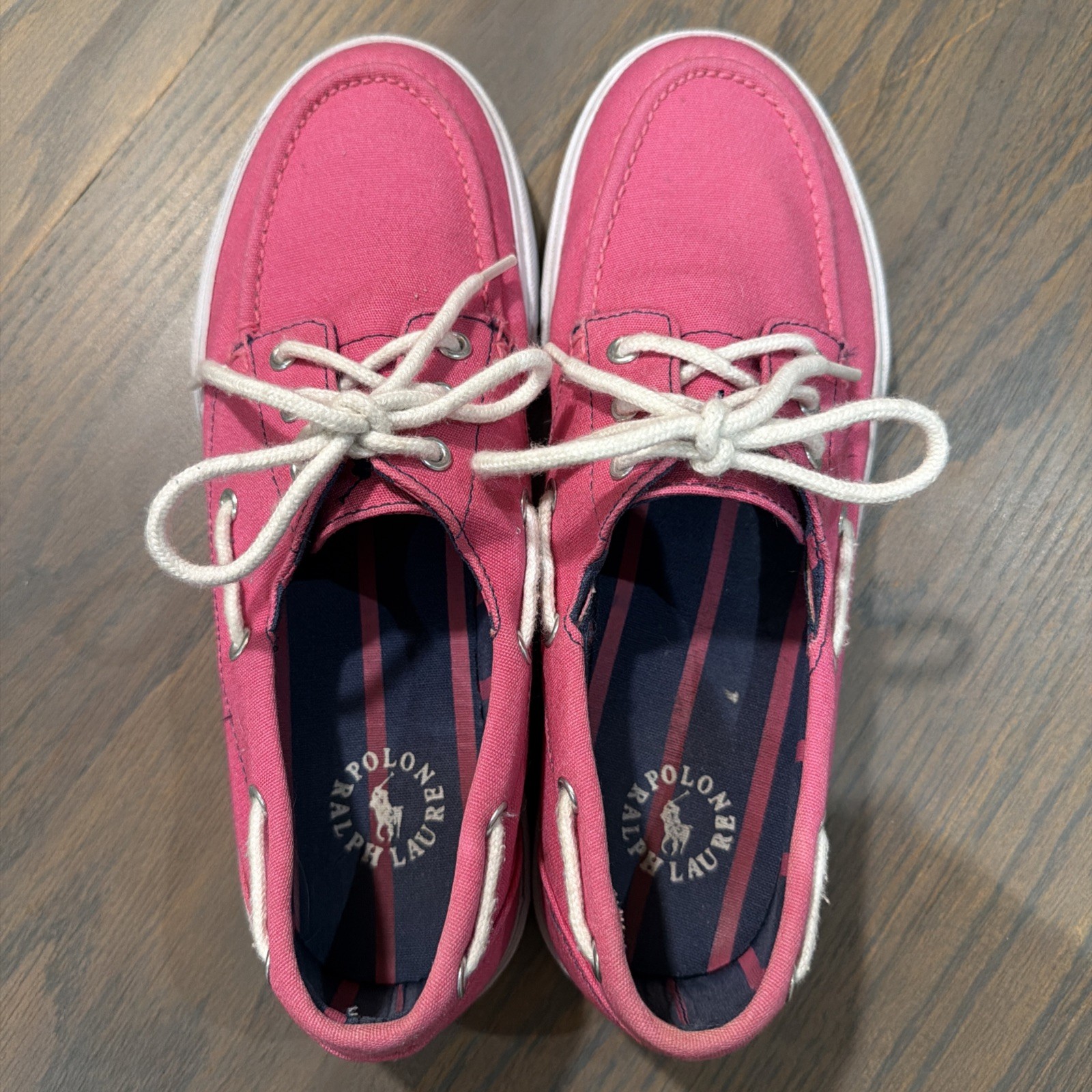 Polo Ralph Lauren Lilia  Boat Shoes Women’s Size 9B Canvas Stripes Preppy  Pink