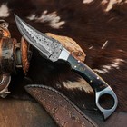 9.0" inch Damascus Steel Hunting Knife Full Tang Resin Handle Leather Sheath — photo 5