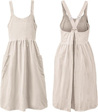 Uaussi Cotton Linen Apron Cross Back Work Apron for Women with Pockets Pinafore