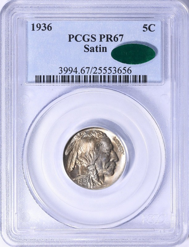 1936 Buffalo Nickel : PCGS PR67 CAC Satin  PROOF